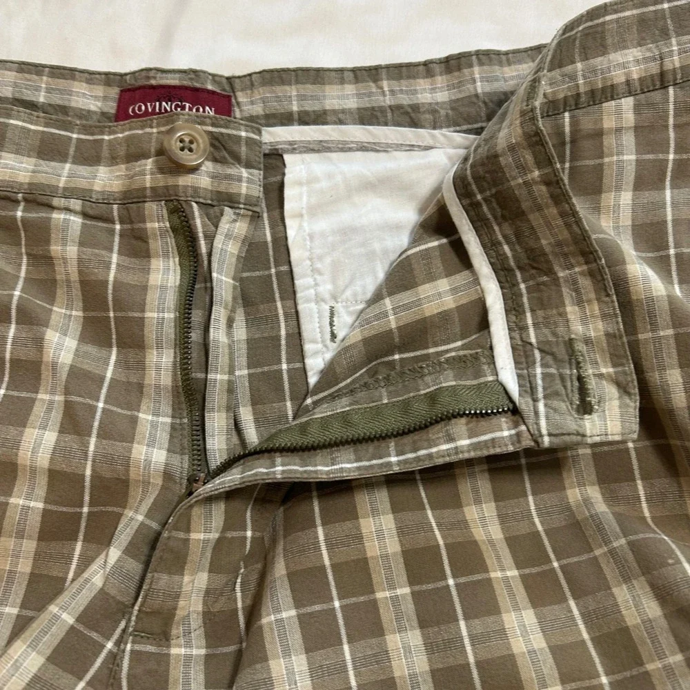 Covington‎ Mens Brown Plaid Cotton Shorts Size 38 Flat Front Casual Summer Tan
